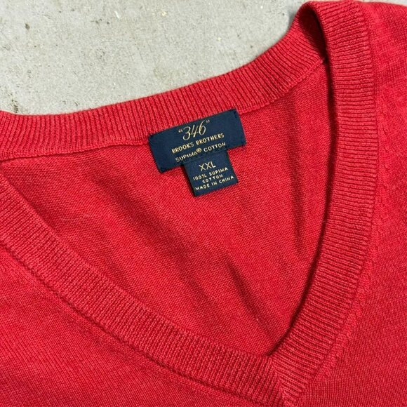 Brooks Brothers 346 100% Supima Cotton V-Neck Knit Sweater Red XXL - Picture 5 of 7